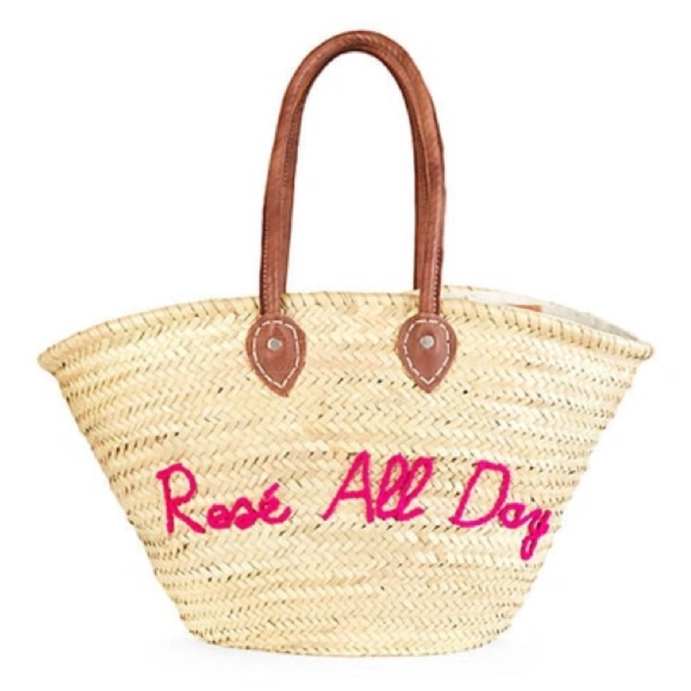 Poolside “La Plage” Rose All Day Long Handle Straw Beach Tote ☀️😎👙